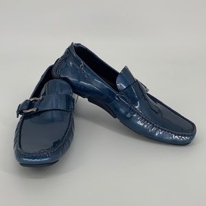 Ferragamo blue patent leather loafers